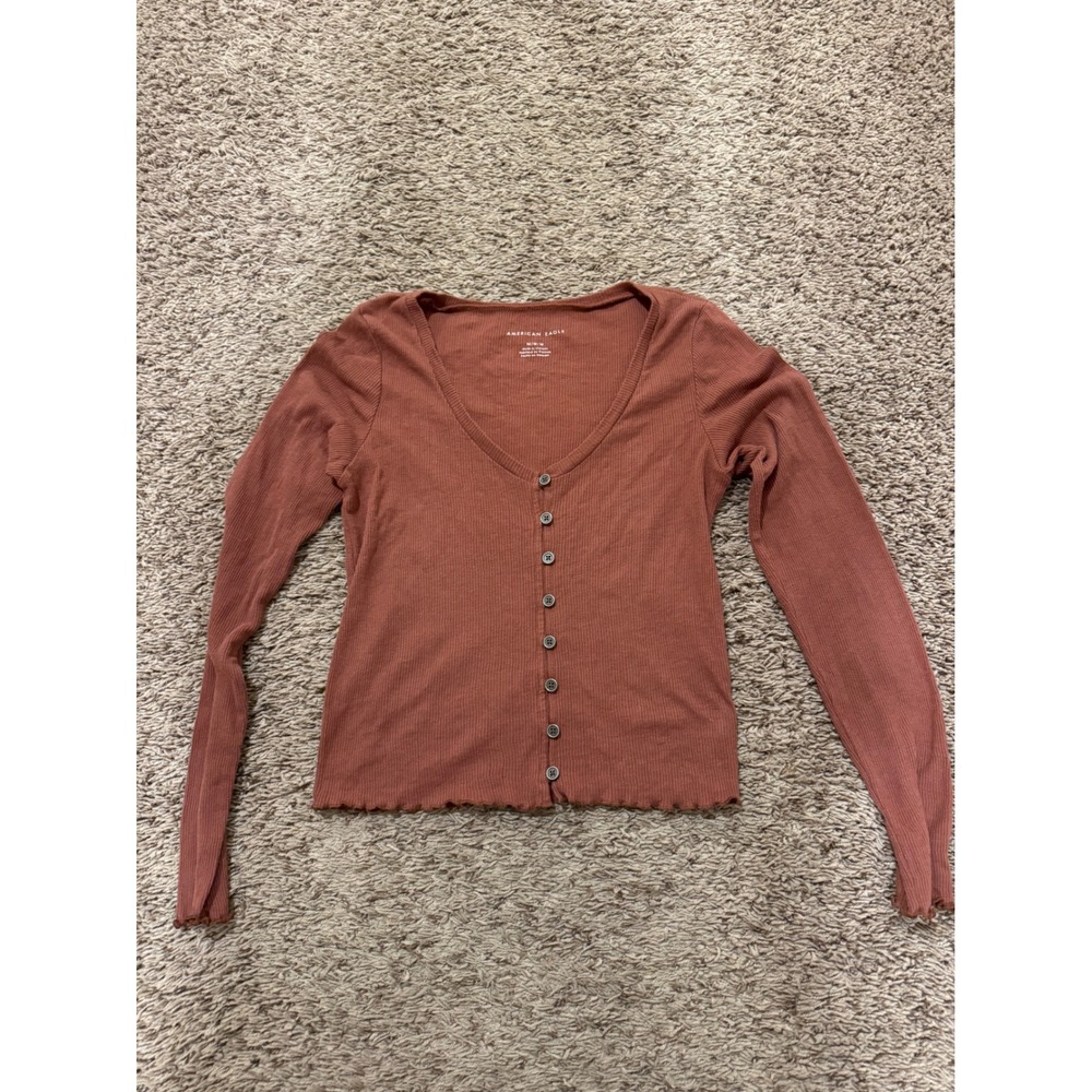 American Eagle Ribbed Button Front Cropped Top Y2… - image 1